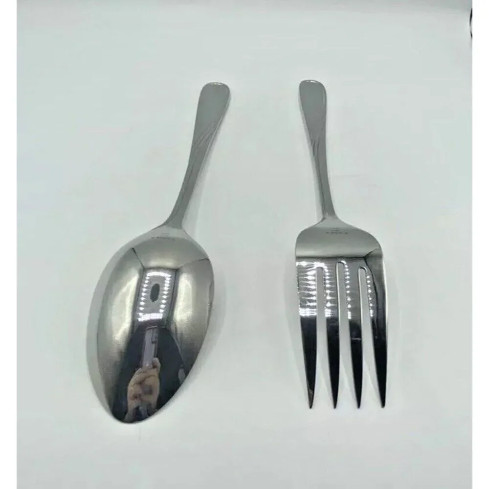 Lenox Summerville Serving Fork Spoon Set 18/10 Stainless Steel Glossy Utensils